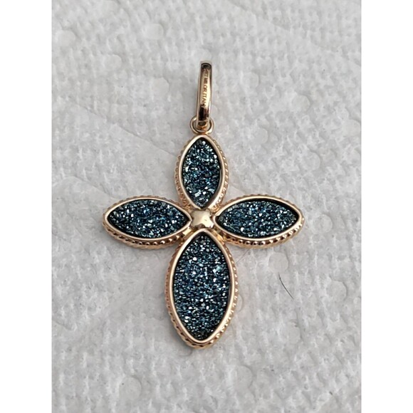 14KT Milor Italy Druzy Cross Pendant 55 MM X38 MM 2.64 G